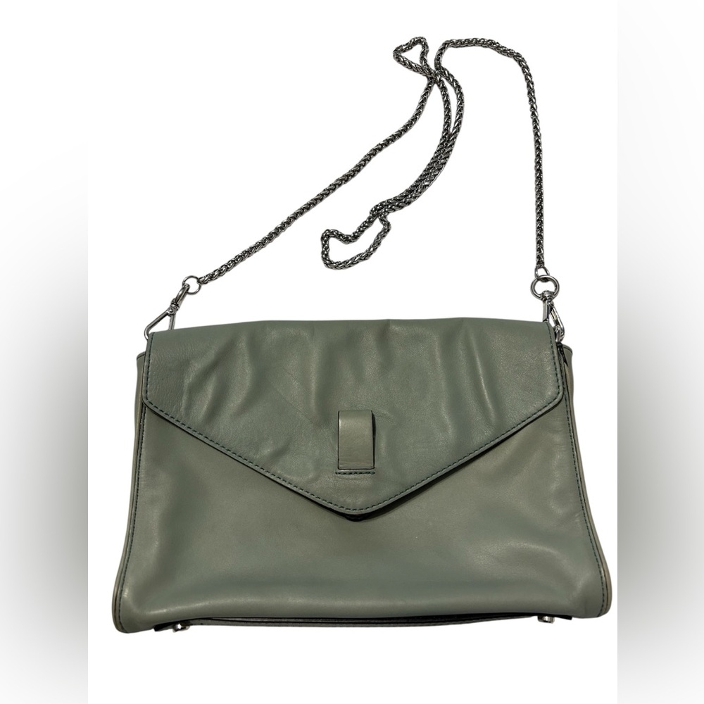 Gryson Bella Gray Leather Clutch Crossbody Chain Strap